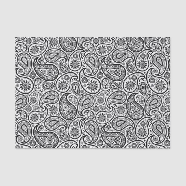 Papel De Seda Imagem Negra Elegante Paisley White Background 2 (Frente )