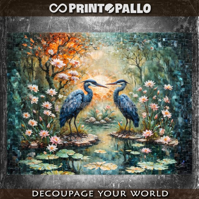 Papel De Seda Imagem no estilo mosaico de 2 herões azuis no pânt (Criador carregado)