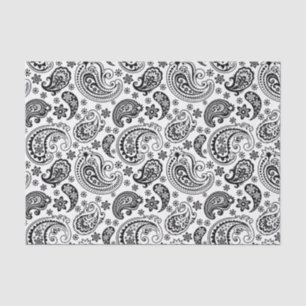 Papel De Seda Imagem preta elegante Paisley com fundo branco