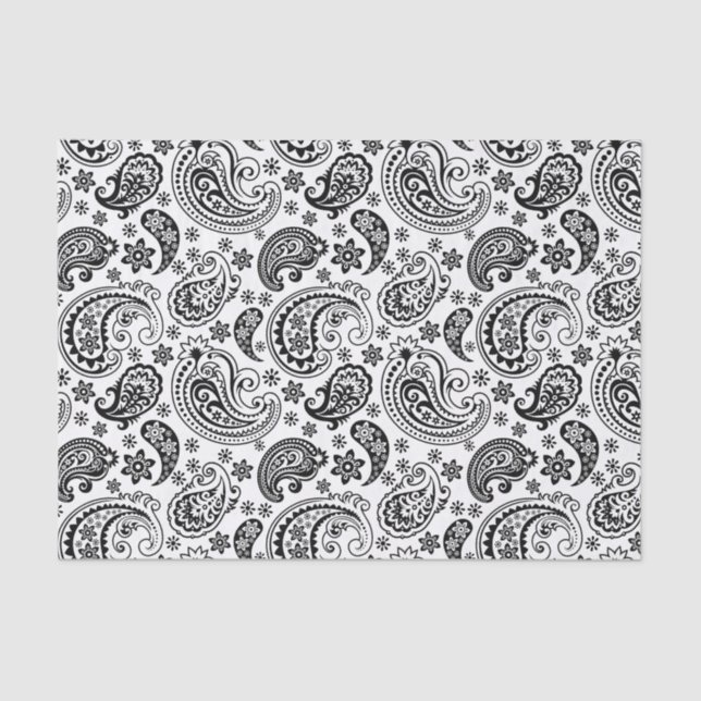 Papel De Seda Imagem preta elegante Paisley com fundo branco (Frente )