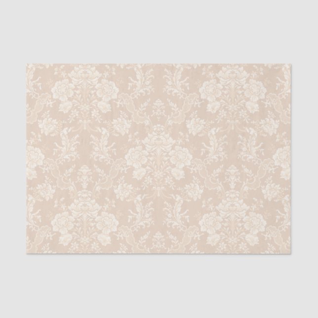 Papel De Seda Imagem Romântica Chic Floral Damask-Cream (Frente )