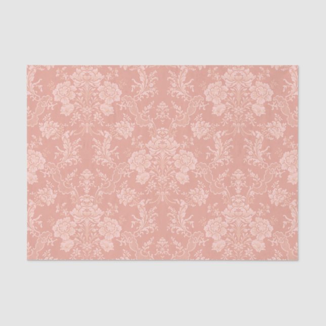 Papel De Seda Imagem Romântica Chic Floral Damask-Peach (Frente )