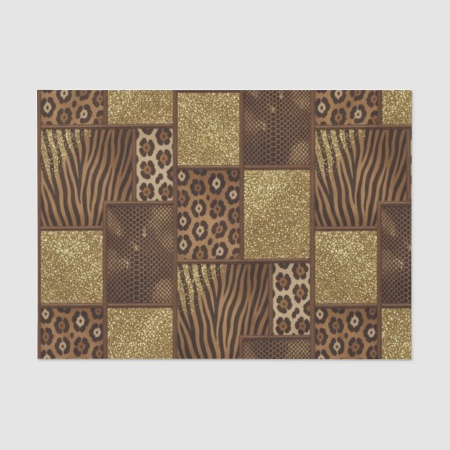 Papel De Seda Impressão Animal Africana em Patchwork | Marrom e  (Frente )