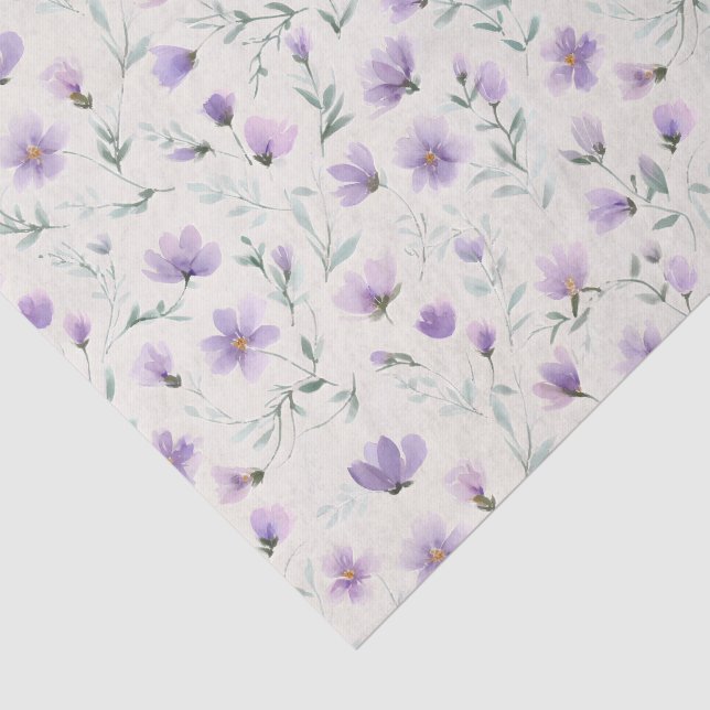 Papel De Seda Impressão Botânica de Flores Silvestres Purple Cot (Detalhes)