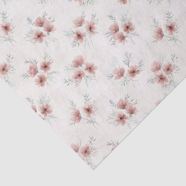 Papel De Seda Impressão Botânica de Flores Silvestres Rosa Cotta (Detalhes)