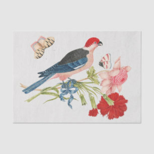 Papel De Seda Impressão de Arte Floral Borboleta Pássaro Rosa Vi