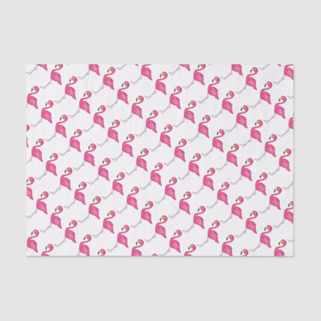 Papel De Seda Impressão de Ave Tropical de Flamingo, Rosa Quente (Frente )
