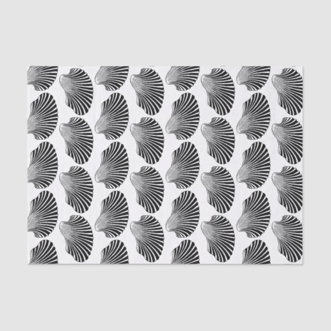 Papel De Seda Impressão de Bloco de Shell Scallop, Preto e Branc (Frente )