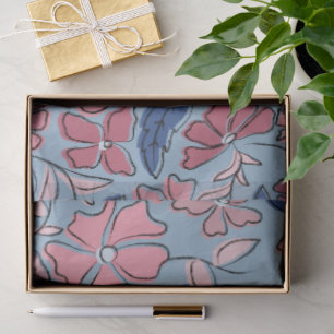 Papel De Seda Impressão de Bloco Floral Desenhado à Mão Rosa e A