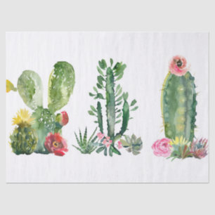 Papel De Seda Impressão de Cactus Aquarela