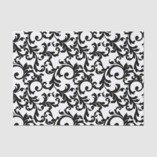 Papel De Seda Impressão de Damasco Elegante Preto