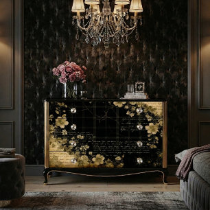 Papel De Seda Impressão de Decoupage de Efêmera Floral Preta Vin