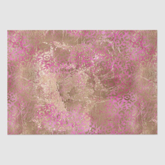 Papel De Seda Impressão de Glam Leopardo Dourado Rosa-Rosa (Frente )