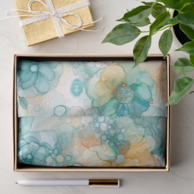 Papel De Seda Impressão de Ilustração de Tinta Amarela Teal (Presente)