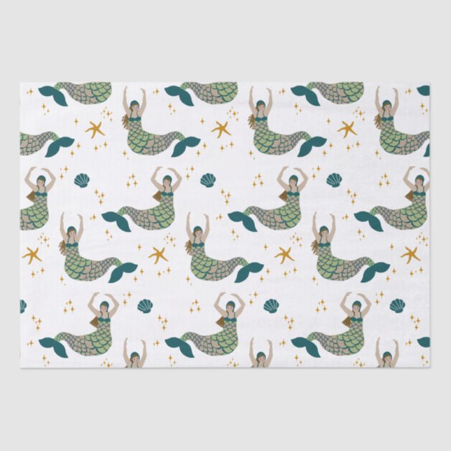 Papel De Seda Impressão de Ilustração do Tema Sereia Moderna (Frente )