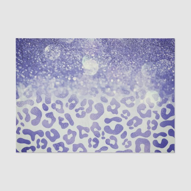 Papel De Seda Impressão de Leopardo Azul Gliter (Frente )