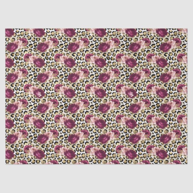 Papel De Seda Impressão de Leopardo Flor Rosa Rosa Dourada para  (Frente )