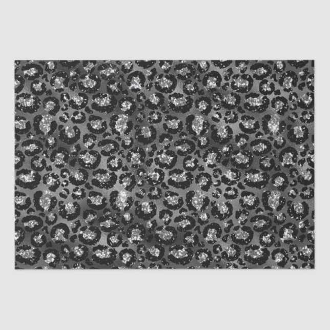 Papel De Seda Impressão de Leopardo Preto e Cinza Prata (Frente )