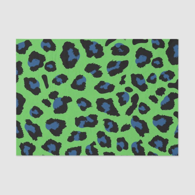 Papel De Seda Impressão de Leopardo Verde e Azul (Frente )