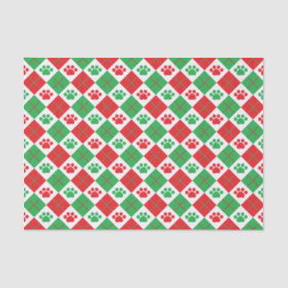 Papel De Seda Impressão de Paw do Argyle Vermelho e Verde