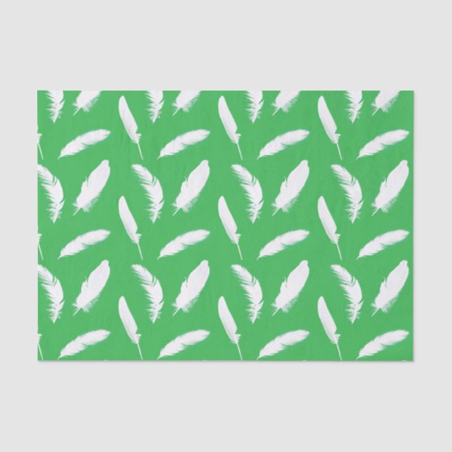 Papel De Seda Impressão de pena branca no jade green (Frente )
