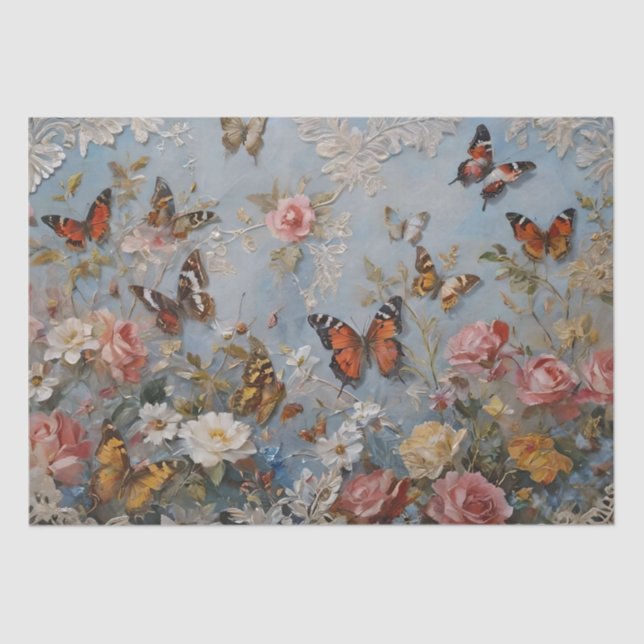 Papel De Seda Impressão de Rosas e Borboletas Decoupage / (Frente )