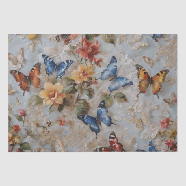 Papel De Seda Impressão de Rosas e Borboletas Decoupage / (Frente )
