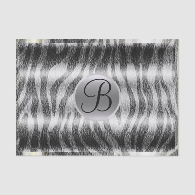 Papel De Seda Impressão de Zebra Preta e Cinza Monograma Letra I (Frente )