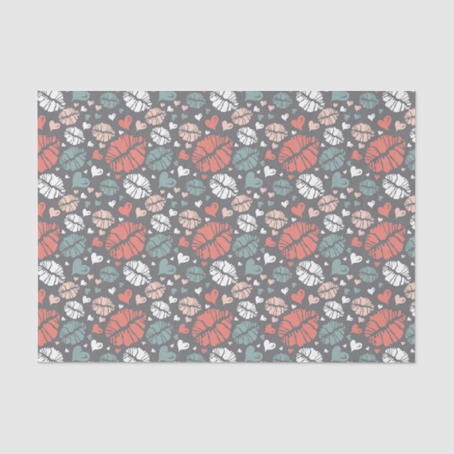 Papel De Seda Impressão do beijo e teste padrão do coração (Frente )