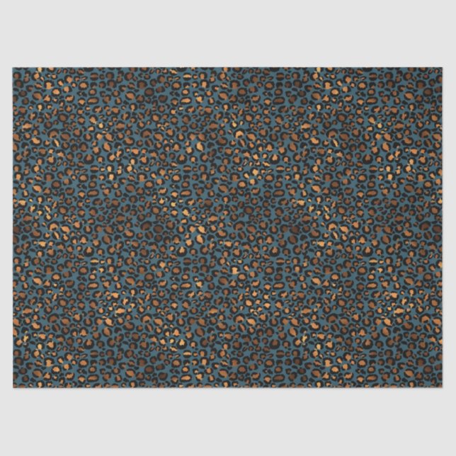Papel De Seda Impressão do Leopardo Azul de Bronze (Frente )