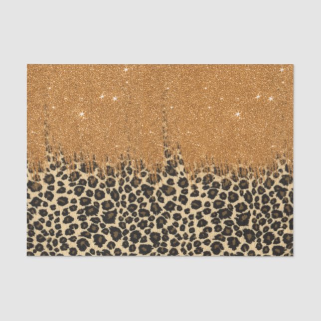 Papel De Seda Impressão do leopardo com curso Dourado da escova (Frente )