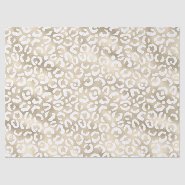 Papel De Seda Impressão Dourada de Leopardo Branco (Frente )