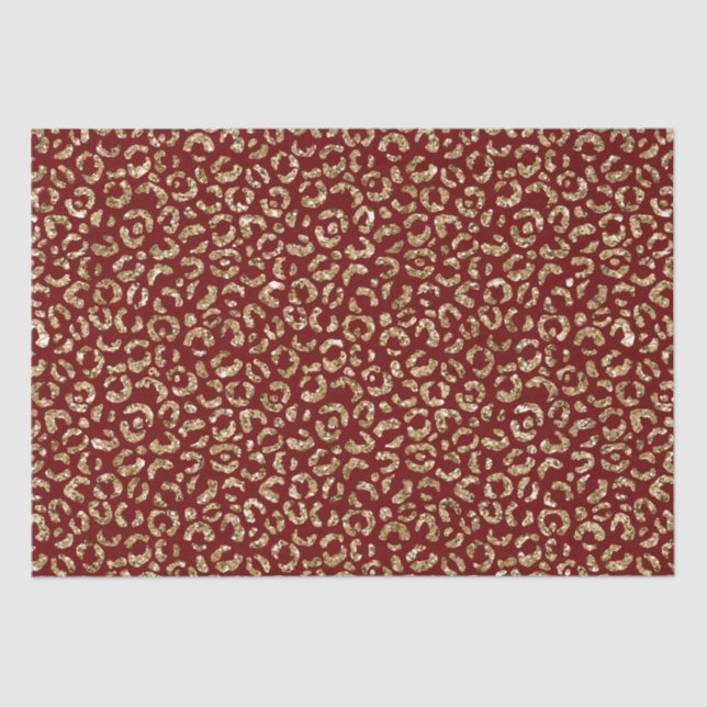 Papel De Seda Impressão Dourada Leopardo com brilho vermelho (Frente )