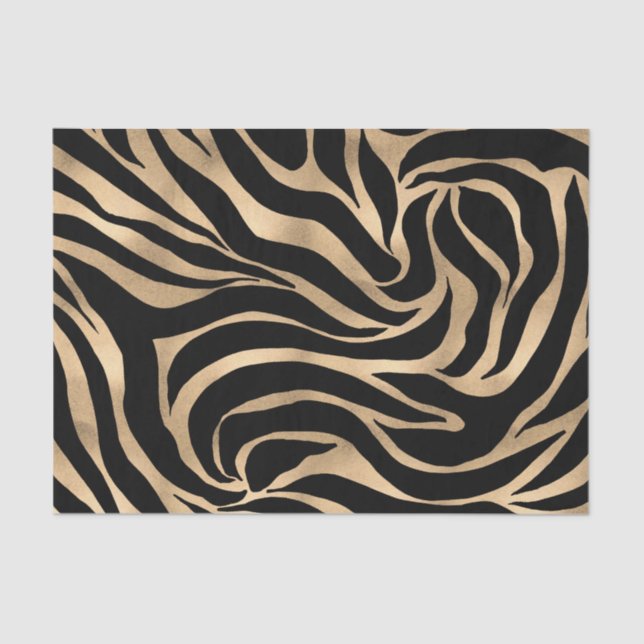 Papel De Seda Impressão em Black Zebra Dourada Metálica Elegante (Frente )