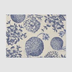 Papel De Seda Impressão Flor Azul Antiquado Floral