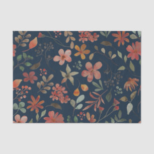 Papel De Seda Impressão Floral de Aquarela Antiquada no Marinho