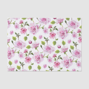 Papel De Seda Impressão Floral de Rosas Rosa