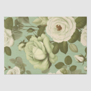 Papel De Seda Impressão Floral Italiana Verde e Branco Decoupage