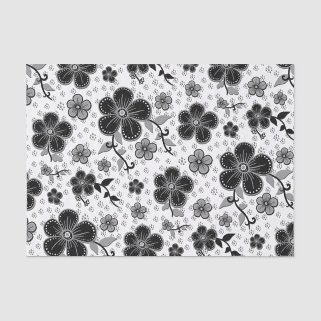 Papel De Seda Impressão Floral preto-e-branco (Frente )