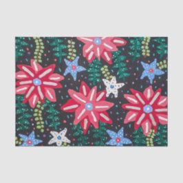 Papel De Seda Impressão Floral Vermelho e Preto