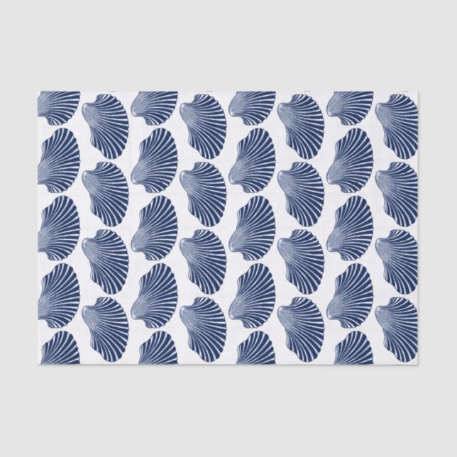 Papel De Seda Impressão, Indigo e Branco da Shell Scallop (Frente )