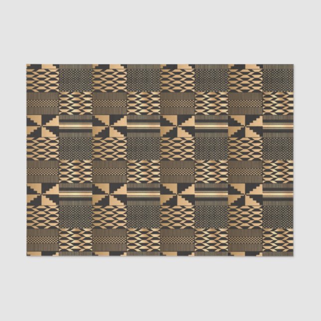 Papel De Seda Impressão Kwanzaa Kente (Preto/Dourado) (Frente )