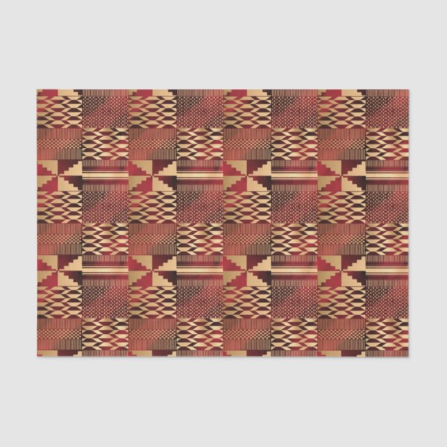 Papel De Seda Impressão Kwanzaa Kente (Vermelho/Dourado) (Frente )