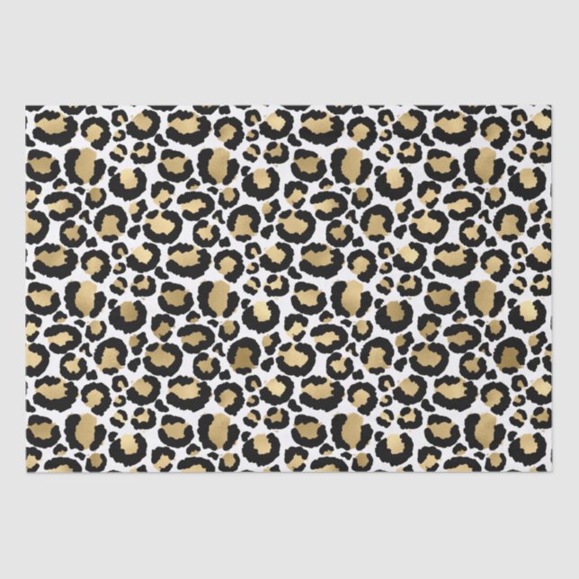 Papel De Seda Impressão Leopardo Dourado Preto (Frente )