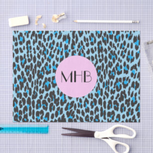 Papel De Seda Impressão Leopardo, Manchas, Leopardo Azul, Monogr