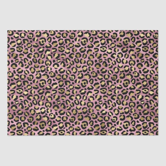 Papel De Seda Impressão Leopardo rosa e Dourada (Frente )