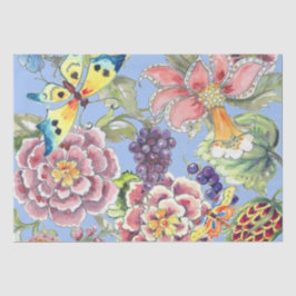 Papel De Seda Impressão Tropical Floral Azul Grande Bonito