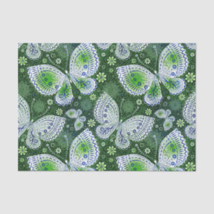 Papel De Seda Impressão Verde de Borboleta de Paisley