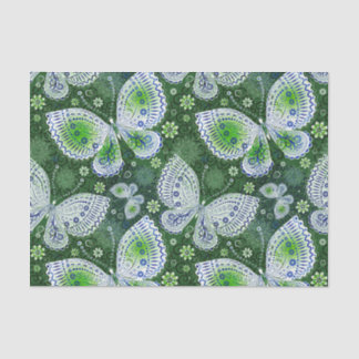 Papel De Seda Impressão Verde de Borboleta de Paisley