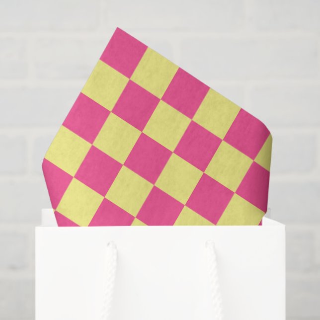Papel De Seda Impressão Xadrez Rosa e Amarelo (Sacola de presentes)